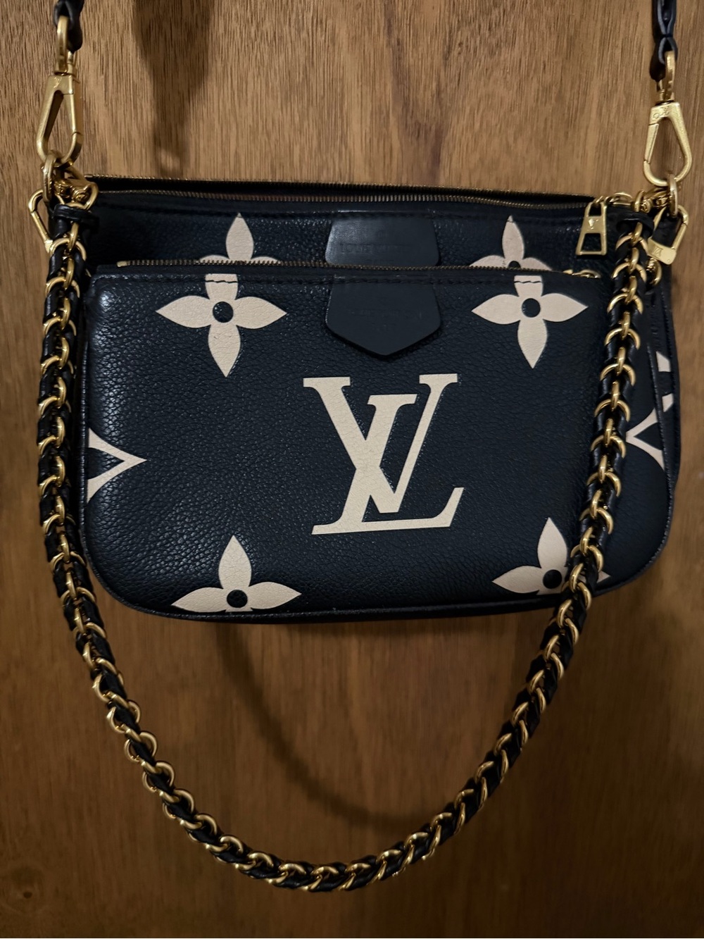 Louis Vuitton Black & Cream Monogram Chain Crossbody Bag